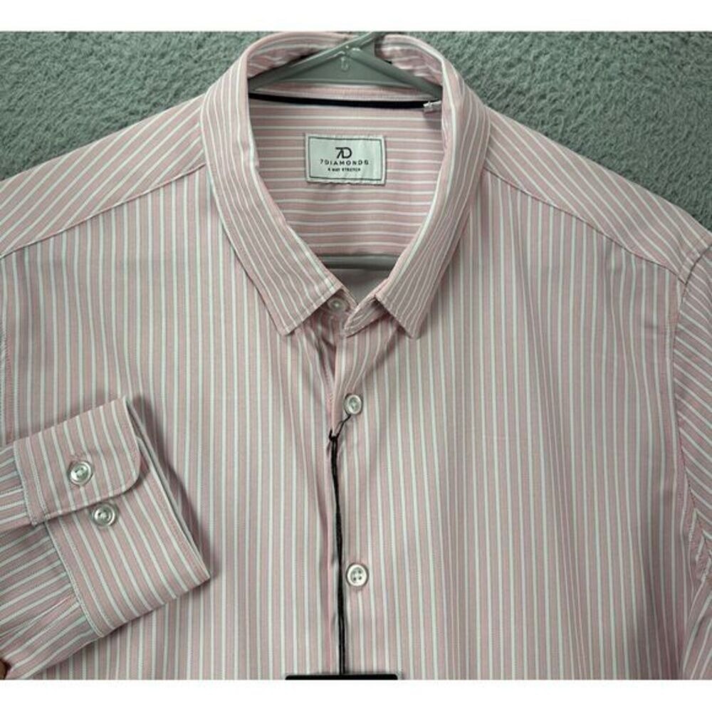 7 Diamonds 7D Shirt Mens Small Camden Pink Striped 4 Way Stretch Button Up NEW